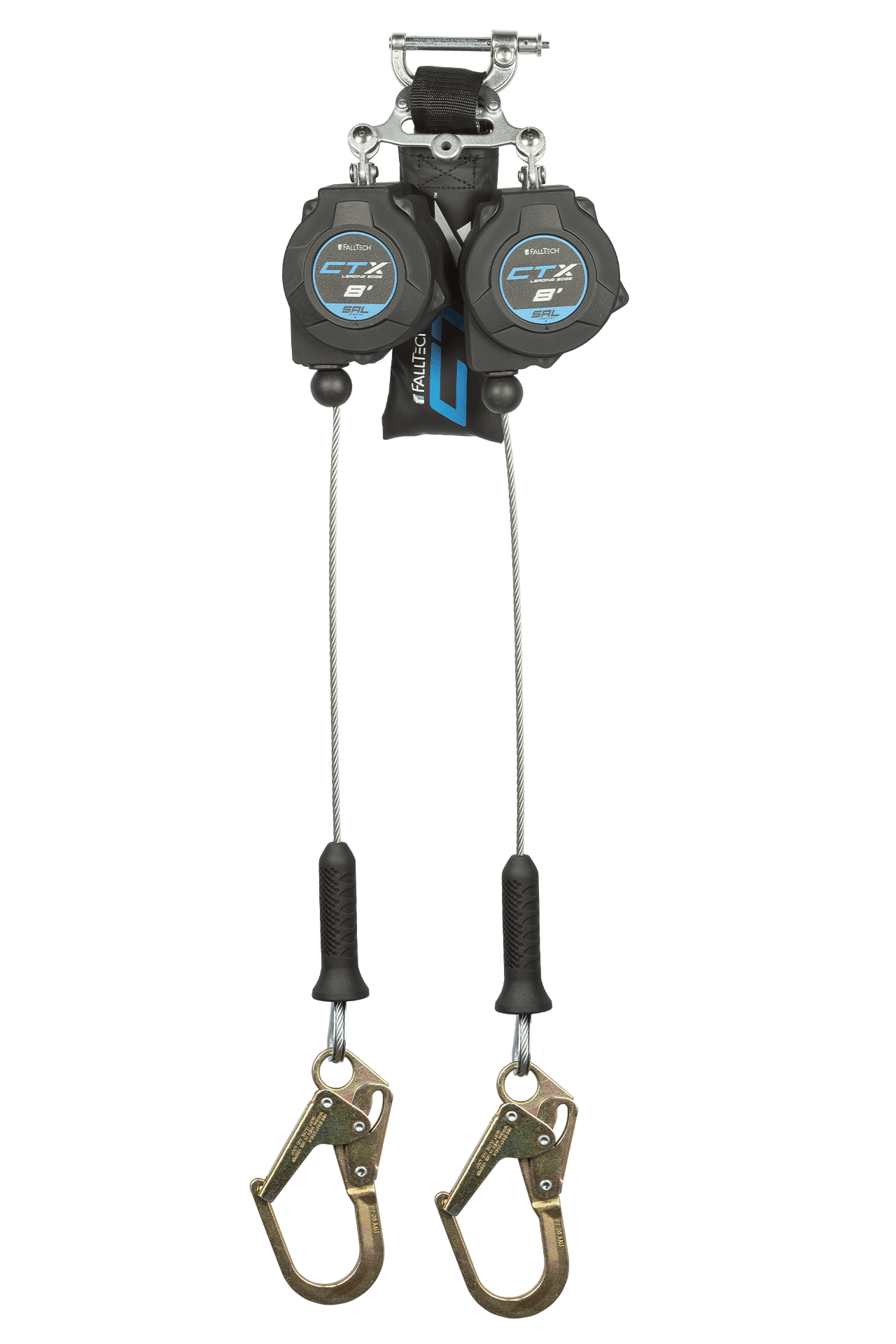 FallTech 8' CTX Cable Class 2 Leading Edge SRL-P Twin-leg with Steel Mini Rebar Hooks - 83208TP0