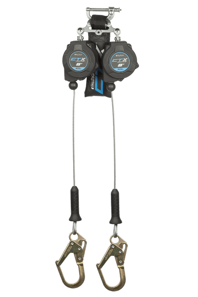 FallTech 8' CTX Cable Class 2 Leading Edge SRL-P Twin-leg with Steel Mini Rebar Hooks - 83208TP0