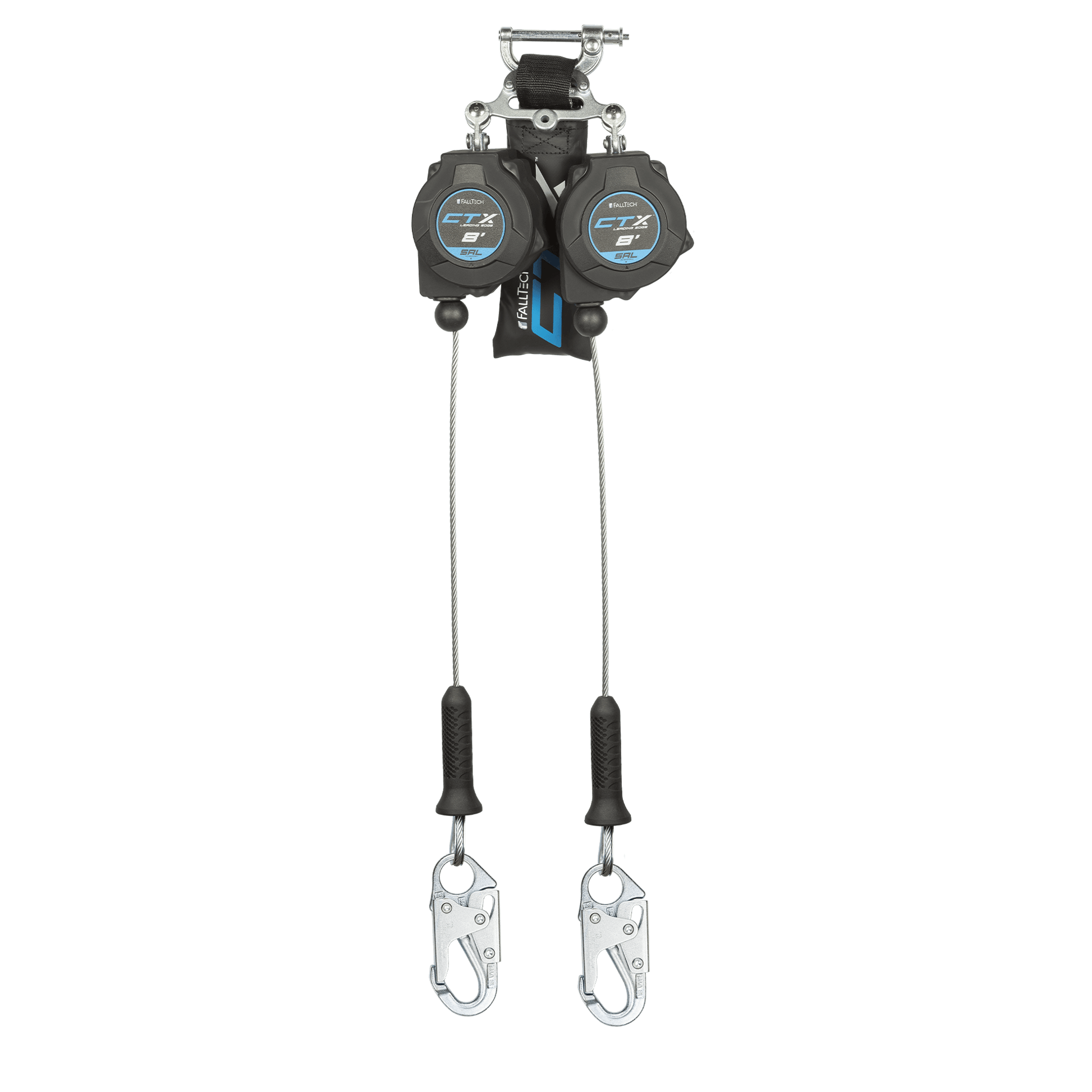 FallTech 8' CTX Cable Class 2 Leading Edge SRL-P Twin-leg with Steel Snap Hooks - 83208TP1