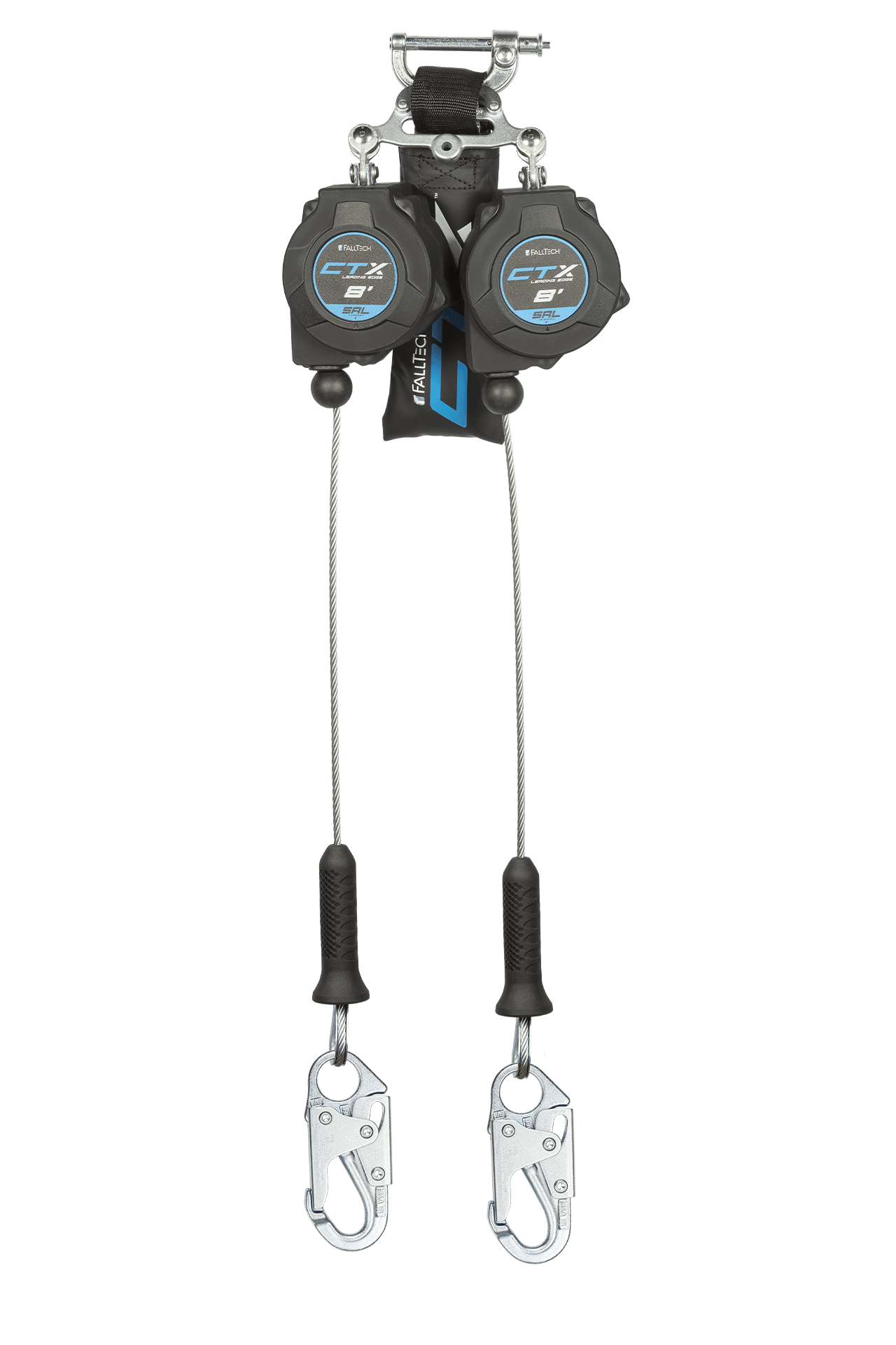 FallTech 8' CTX Cable Class 2 Leading Edge SRL-P Twin-leg with Steel Snap Hooks - 83208TP1
