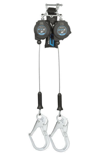 FallTech 8' CTX Cable Class 2 Leading Edge SRL-P Twin-leg with Steel Rebar Hooks - 83208TP3