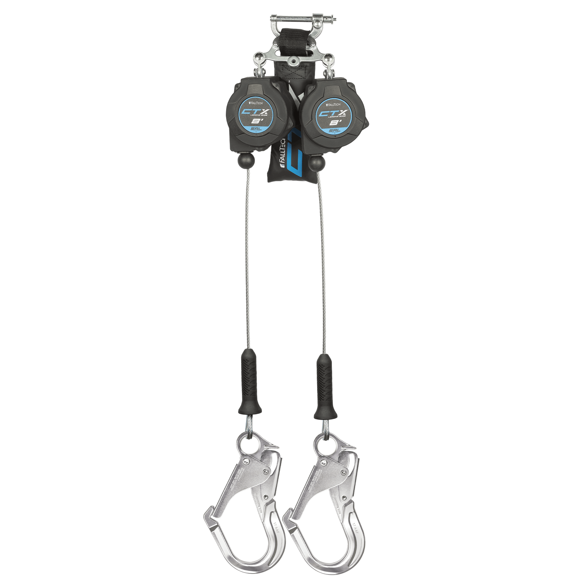 FallTech 8' CTX Cable Class 2 Leading Edge SRL-P Twin-leg with Aluminum Rebar Hooks - 83208TP5