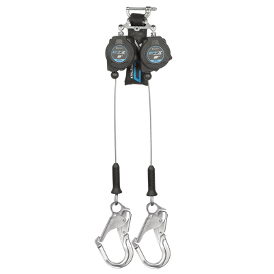 FallTech 8' CTX Cable Class 2 Leading Edge SRL-P Twin-leg with Aluminum Rebar Hooks - 83208TP5