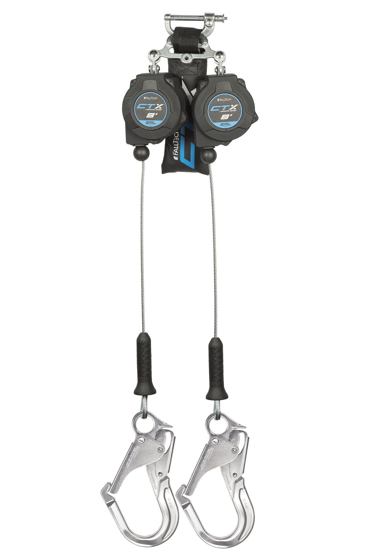 FallTech 8' CTX Cable Class 2 Leading Edge SRL-P Twin-leg with Aluminum Rebar Hooks - 83208TP5