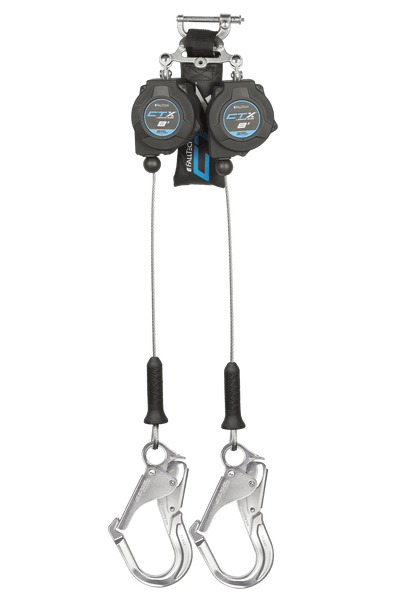 FallTech 8' CTX Cable Class 2 Leading Edge SRL-P Twin-leg with Aluminum Rebar Hooks - 83208TP5
