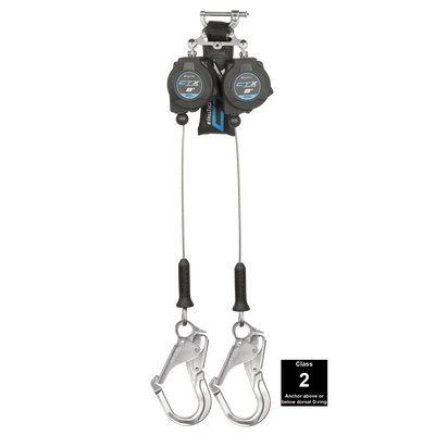 FallTech 8' CTX Cable Class 2 Leading Edge SRL-P Twin-leg with Aluminum Rebar Hooks - 83208TP5