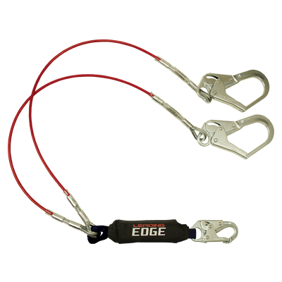 FallTech 6' Leading Edge Cable Energy Absorbing Lanyard Double-leg with Steel Connectors - 8354LEY3