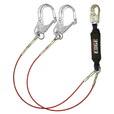 FallTech 6' Leading Edge Cable Energy Absorbing Lanyard Double-leg with Aluminum Connectors - 8354LEY3A