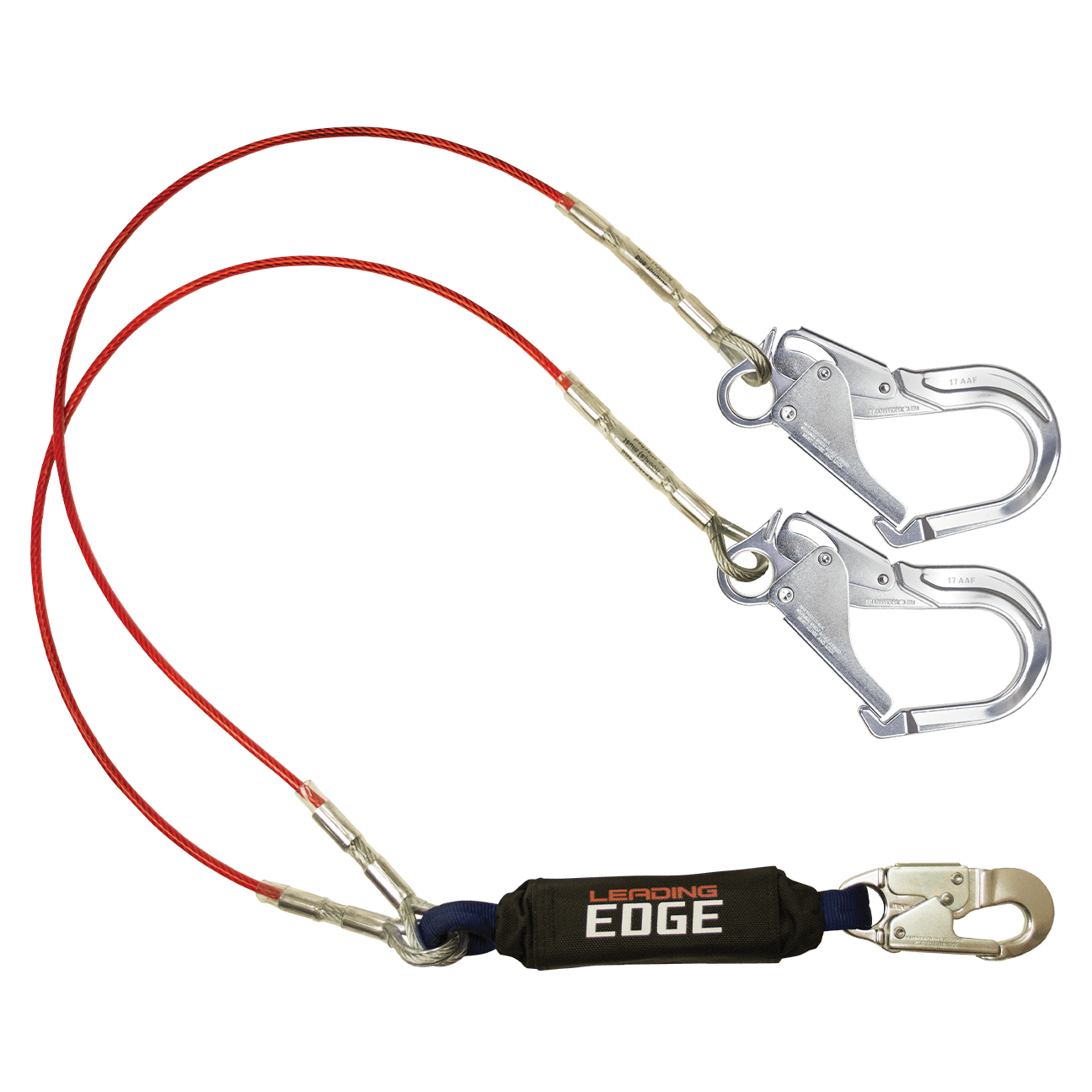 FallTech 6' Leading Edge Cable Energy Absorbing Lanyard Double-leg with Aluminum Connectors - 8354LEY3A