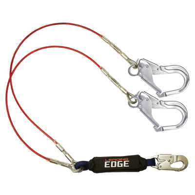FallTech 6' Leading Edge Cable Energy Absorbing Lanyard Double-leg with Aluminum Connectors - 8354LEY3A