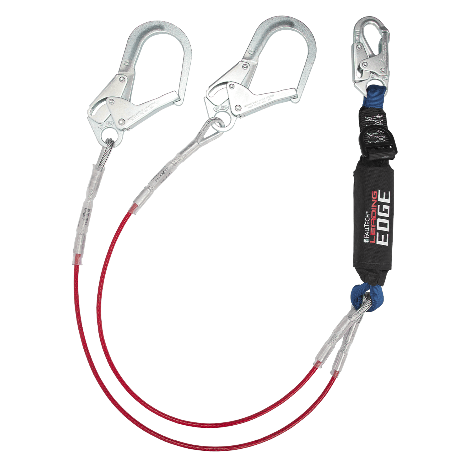 FallTech 6' Leading Edge Cable Energy Absorbing Lanyard Double-leg with SRL D-ring - 8354LEY3D