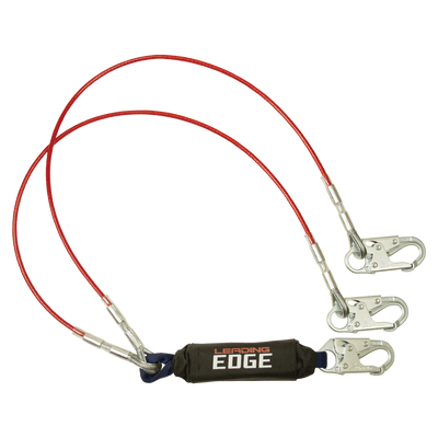 FallTech 6' Leading Edge Cable Energy Absorbing Lanyard Double-leg with Steel Snap Hooks - 8354LEY