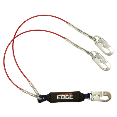 FallTech 6' Leading Edge Cable Energy Absorbing Lanyard Double-leg with Aluminum Snap Hooks - 8354LEYA