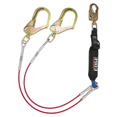 FallTech 6' Leading Edge Cable Energy Absorbing Lanyard Double-leg with Swivel Connectors and SRL D-ring - 8354LEYSS3D