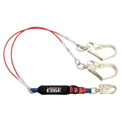 FallTech 6' Leading Edge Cable Energy Absorbing Lanyard Double-leg with Swivel Connectors and SRL D-ring - 8354LEYSS3D