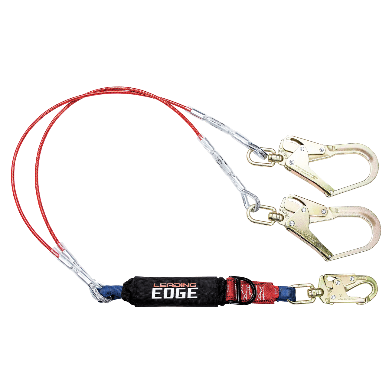 FallTech 6' Leading Edge Cable Energy Absorbing Lanyard Double-leg with Swivel Connectors and SRL D-ring - 8354LEYSS3D