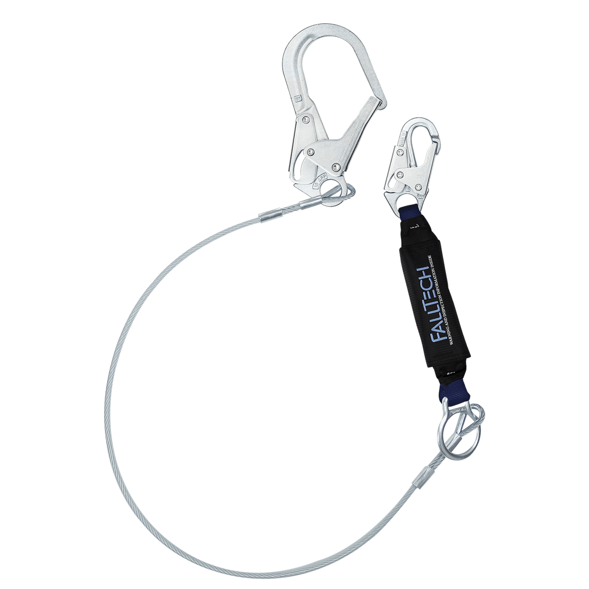 FallTech 6' ViewPack Coated Cable Energy Absorbing Lanyard Single-leg with Steel Connectors - 83573