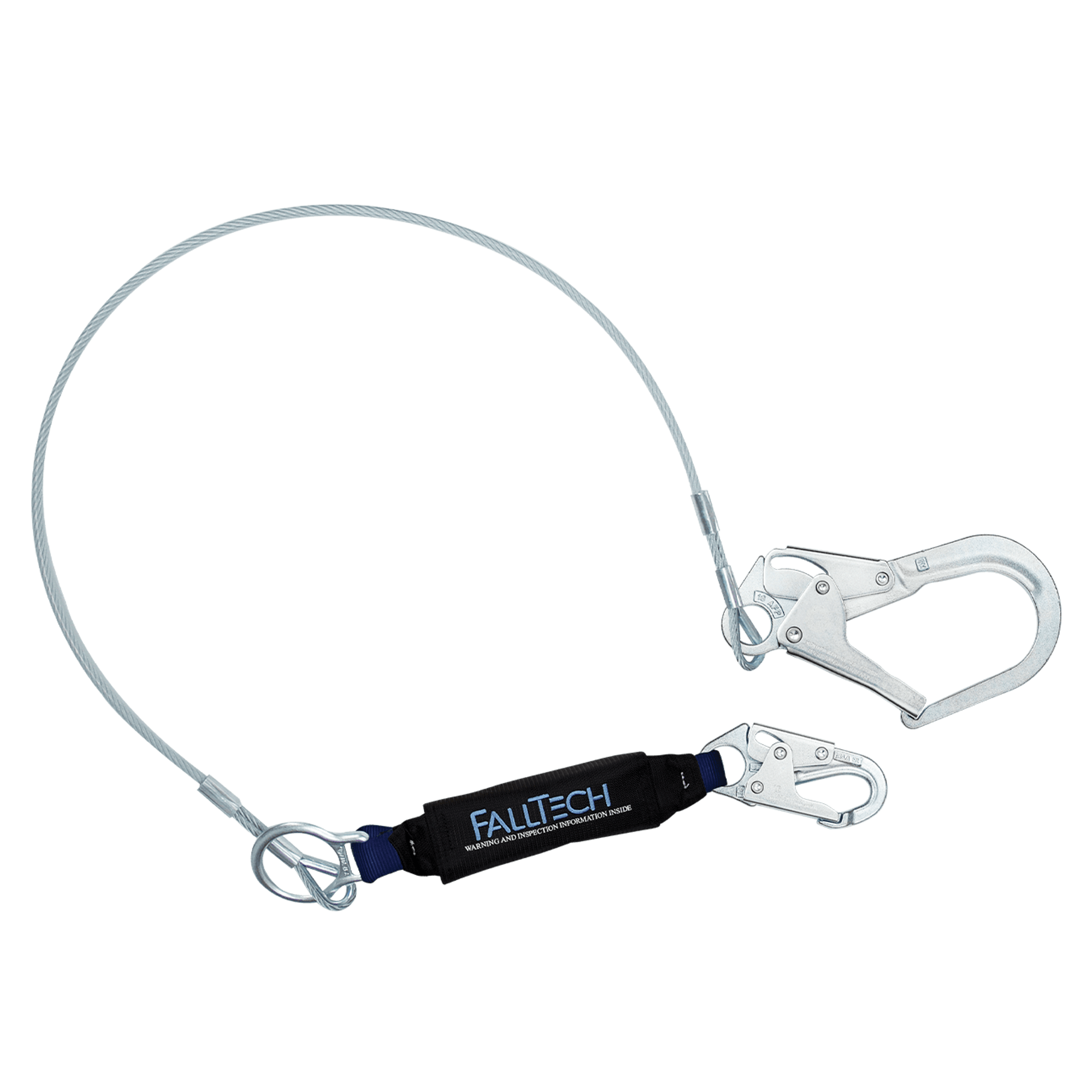 FallTech 6' ViewPack Coated Cable Energy Absorbing Lanyard Single-leg with Steel Connectors - 83573