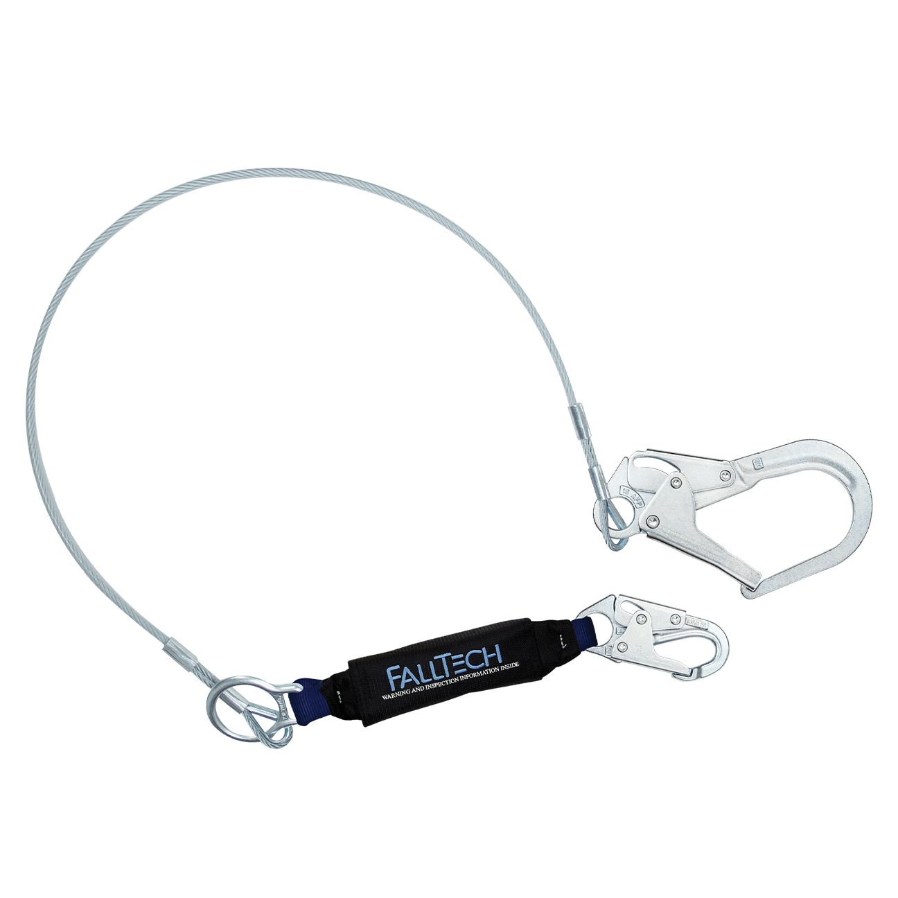 FallTech 6' ViewPack Coated Cable Energy Absorbing Lanyard Single-leg with Steel Connectors - 83573