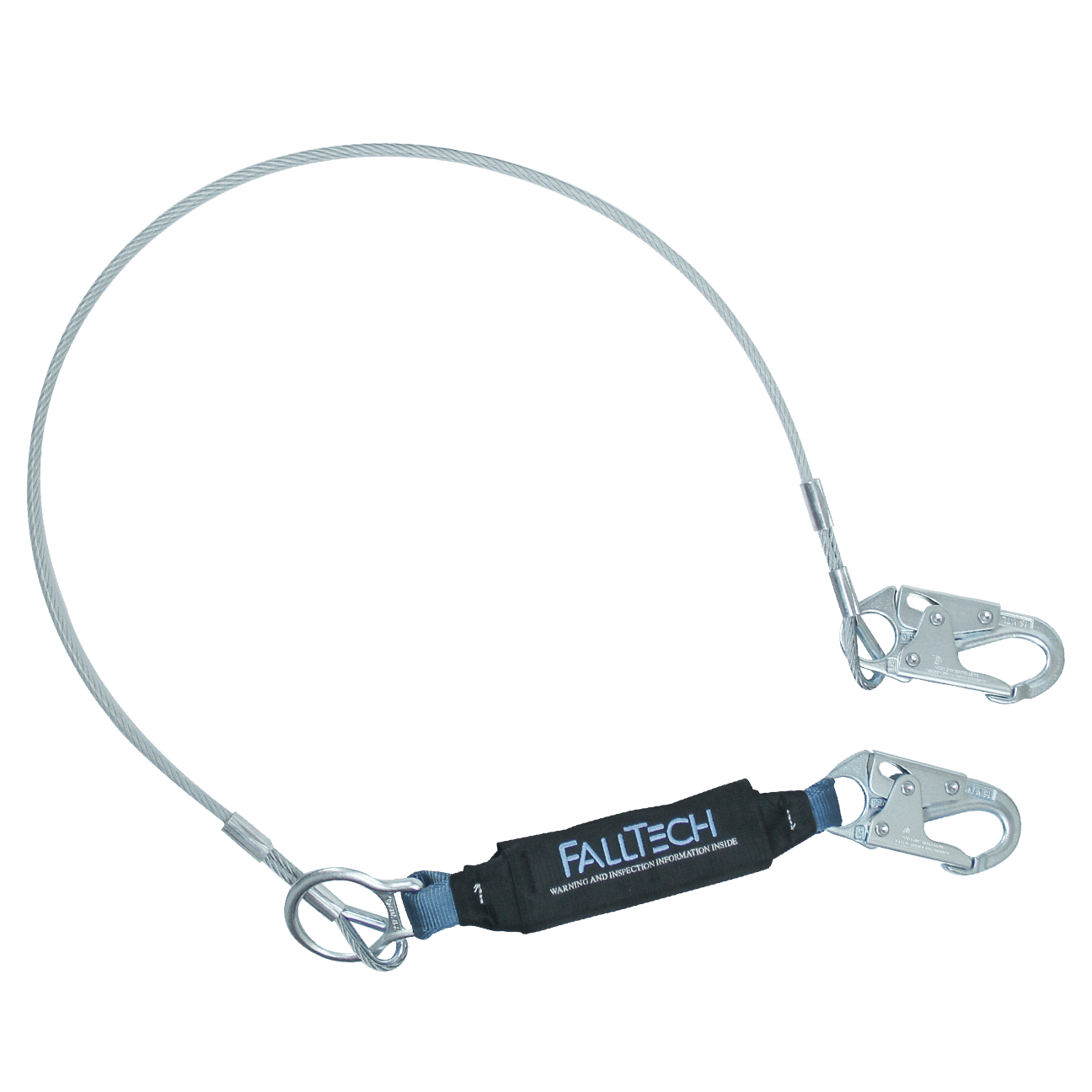 FallTech 6' ViewPack Coated Cable Energy Absorbing Lanyard Single-leg with Steel Snap Hooks - 8357