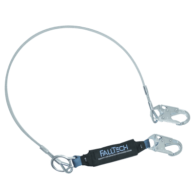 FallTech 6' ViewPack Coated Cable Energy Absorbing Lanyard Single-leg with Steel Snap Hooks - 8357