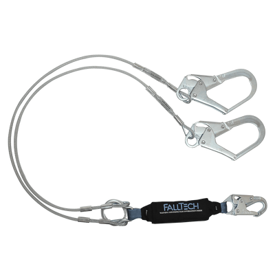 FallTech 6' ViewPack Coated Cable Energy Absorbing Lanyard Double-leg with Steel Connectors - 8357Y3