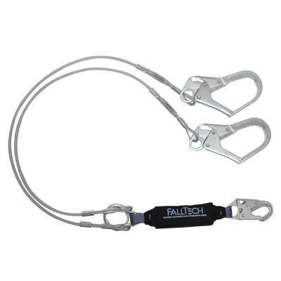 FallTech 6' ViewPack Coated Cable Energy Absorbing Lanyard Double-leg with Steel Connectors - 8357Y3