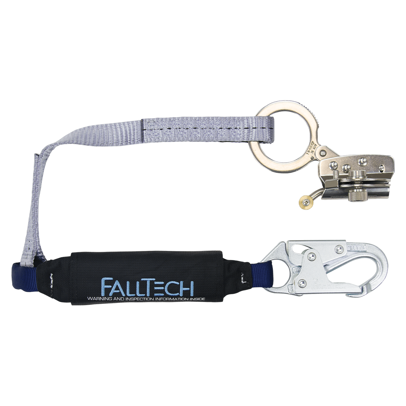 FallTech Hinged Trailing Stainless Steel Rope Adjuster with 3' ViewPack Energy Absorbing Lanyard - 8359