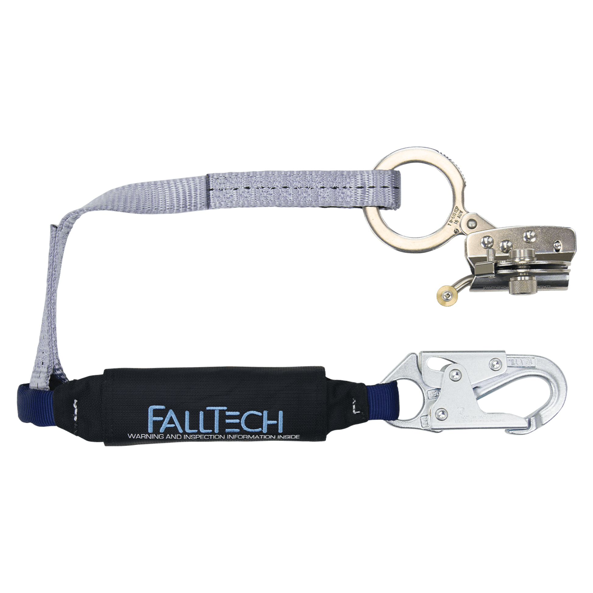 FallTech Hinged Trailing Stainless Steel Rope Adjuster with 3' ViewPack Energy Absorbing Lanyard - 8359