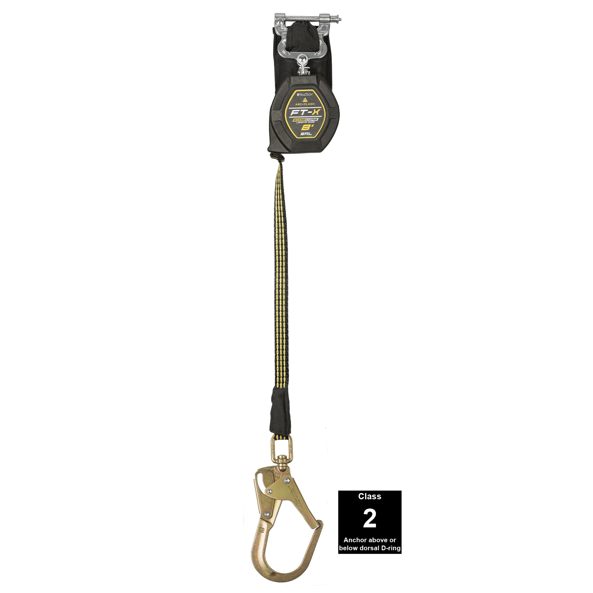 FallTech 8' FT-X EdgeCore Arc Flash Class 2 Leading Edge SRL-P - Single-leg with Steel Swivel Rebar Hook - 84008SP3S
