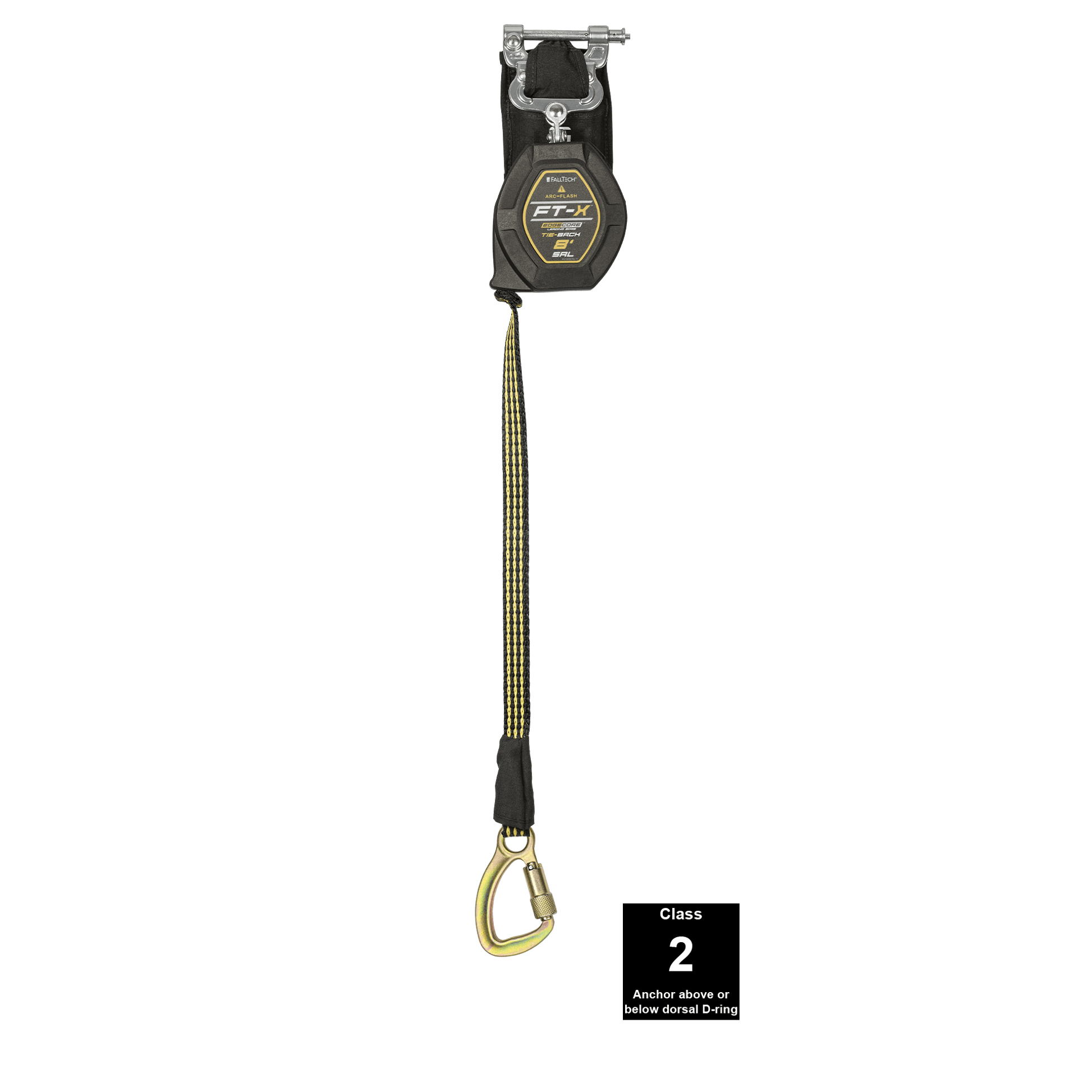 FallTech 8' FT-X EdgeCore Arc Flash Tie-Back Class 2 Leading Edge SRL-P - Single-leg with Steel 5k Carabiner - 84008SP8