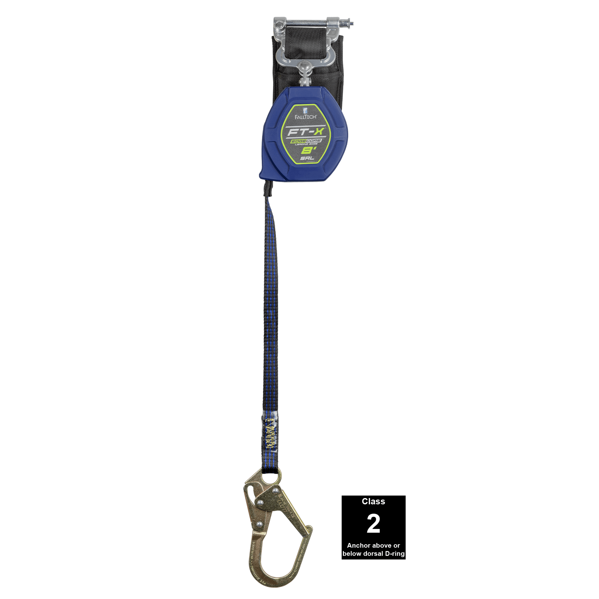 FallTech 8' FT-X Class 2 Single-leg EdgeCore Leading Edge SRL - Steel Mini Rebar Hook - 84108SP0