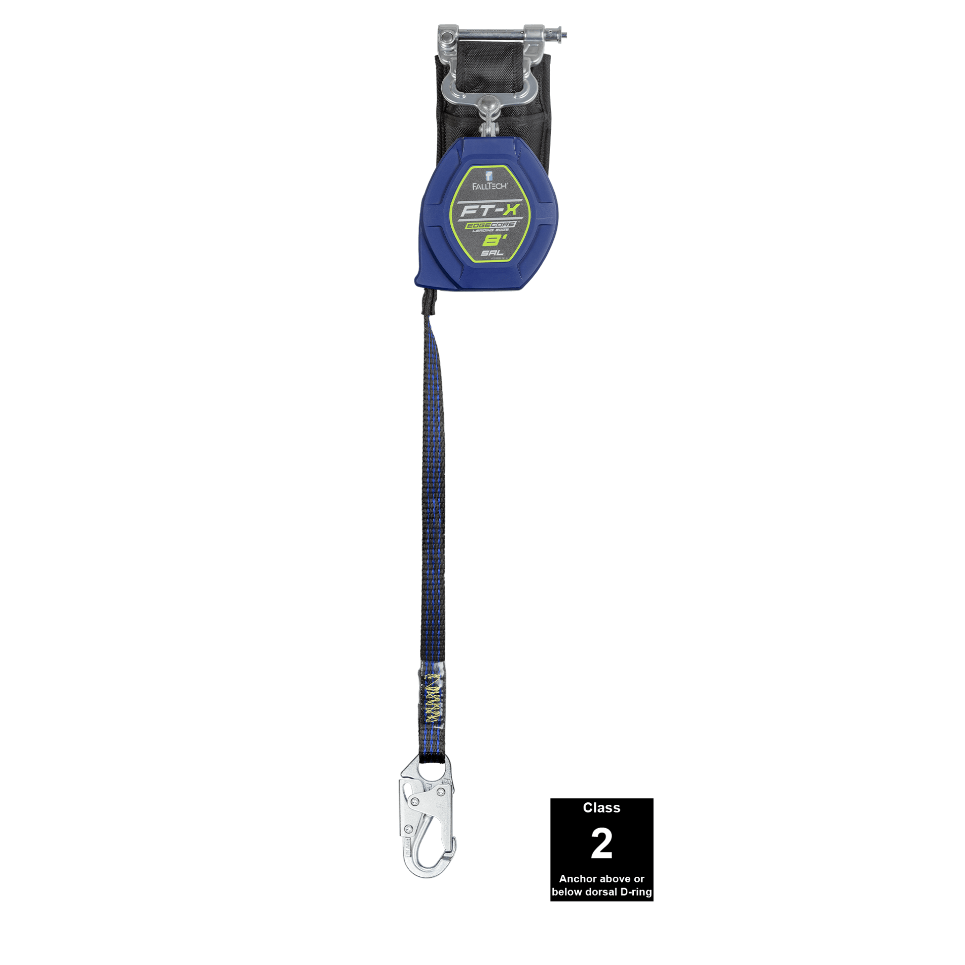 FallTech 8' FT-X Class 2 Single-leg EdgeCore Leading Edge SRL - Steel Snap Hook - 84108SP1