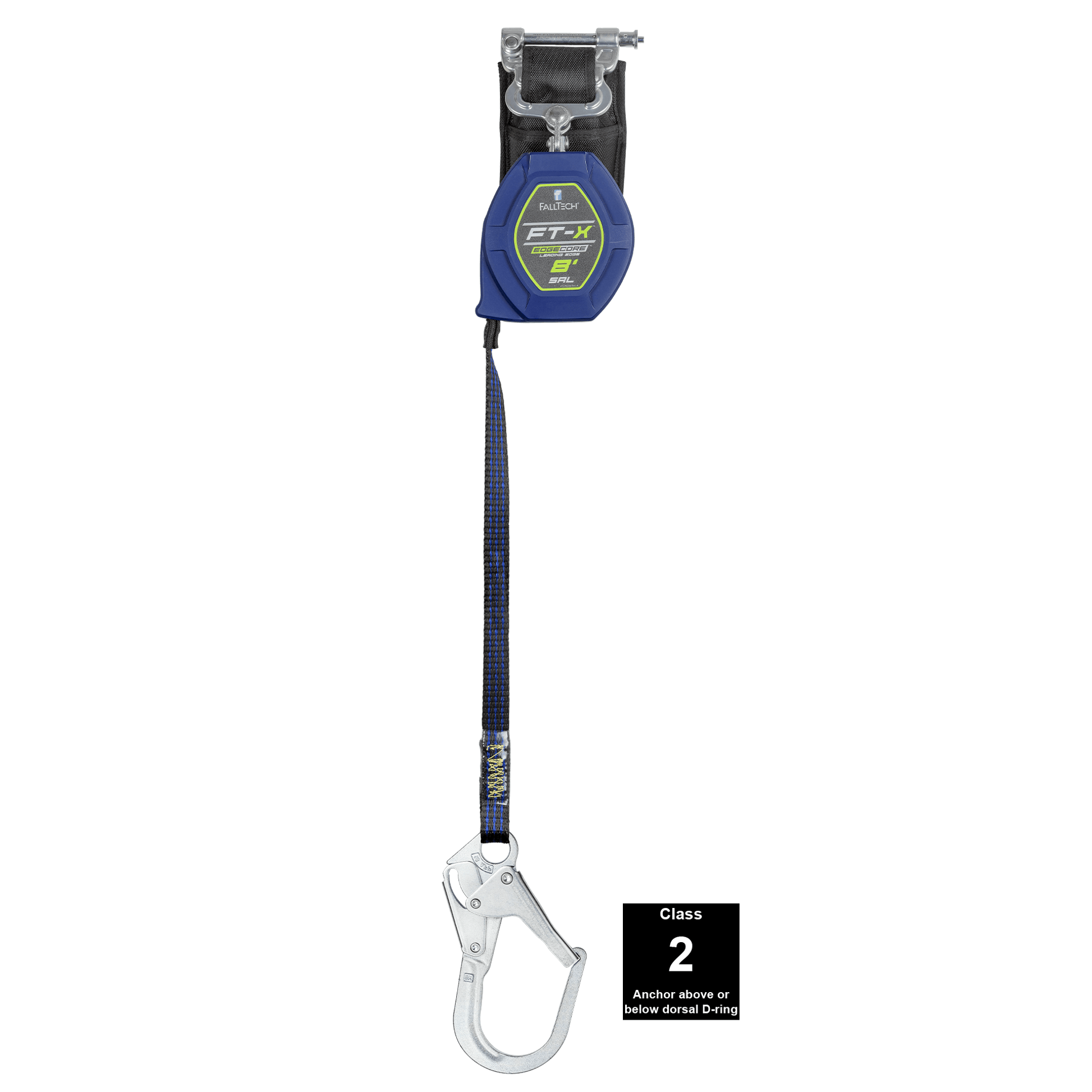 FallTech 8' FT-X Class 2 Single-leg EdgeCore Leading Edge SRL - Steel Rebar Hook - 84108SP3