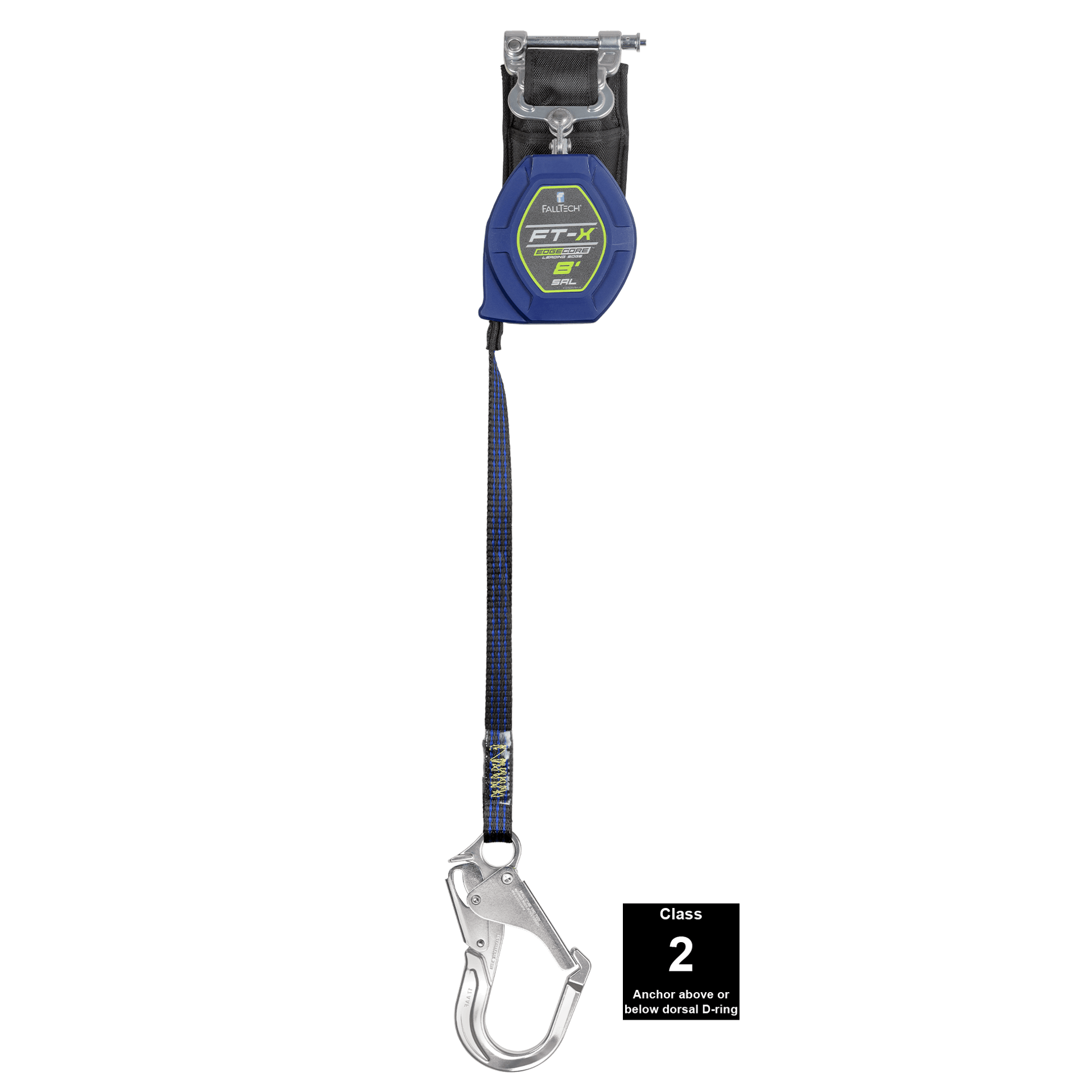 FallTech 8' FT-X Class 2 Single-leg EdgeCore Leading Edge SRL - Aluminum Rebar Hook - 84108SP5