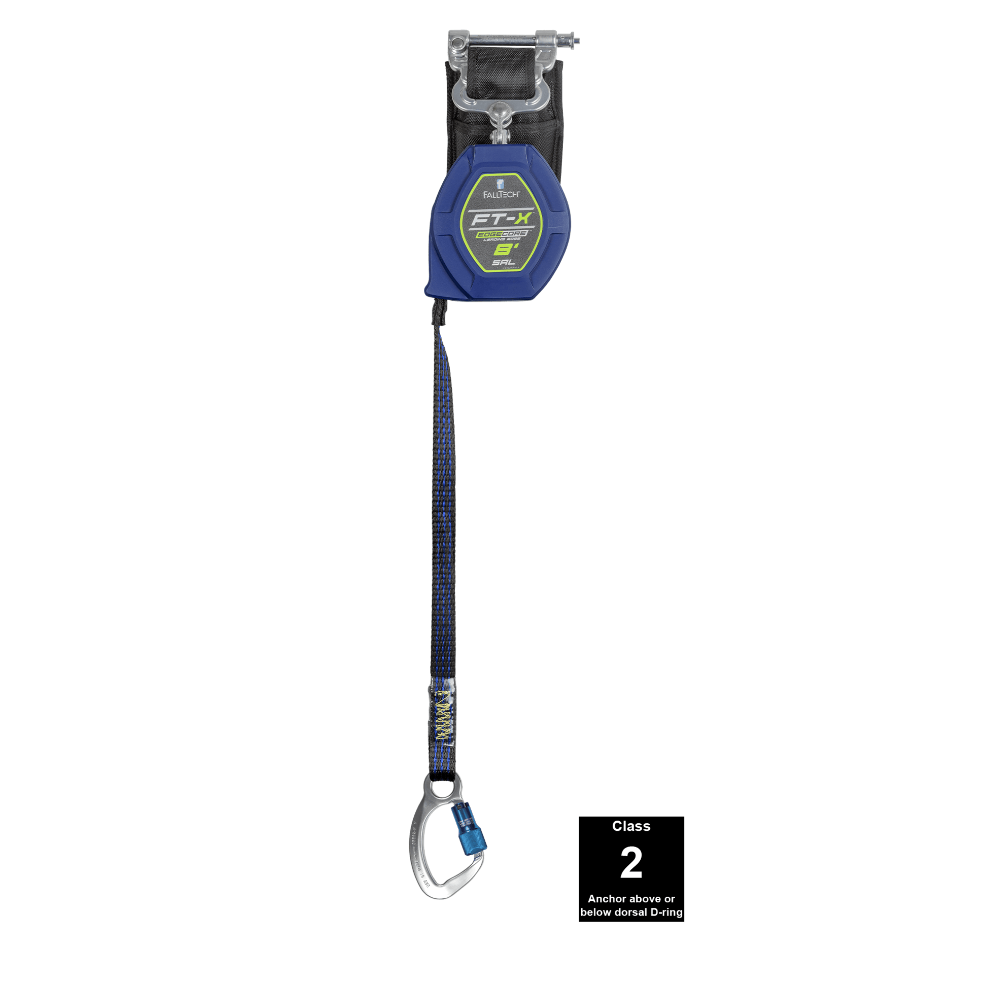 FallTech 8' FT-X Class 2 Single-leg EdgeCore Leading Edge SRL - Aluminum CE Carabiner - 84108SP6