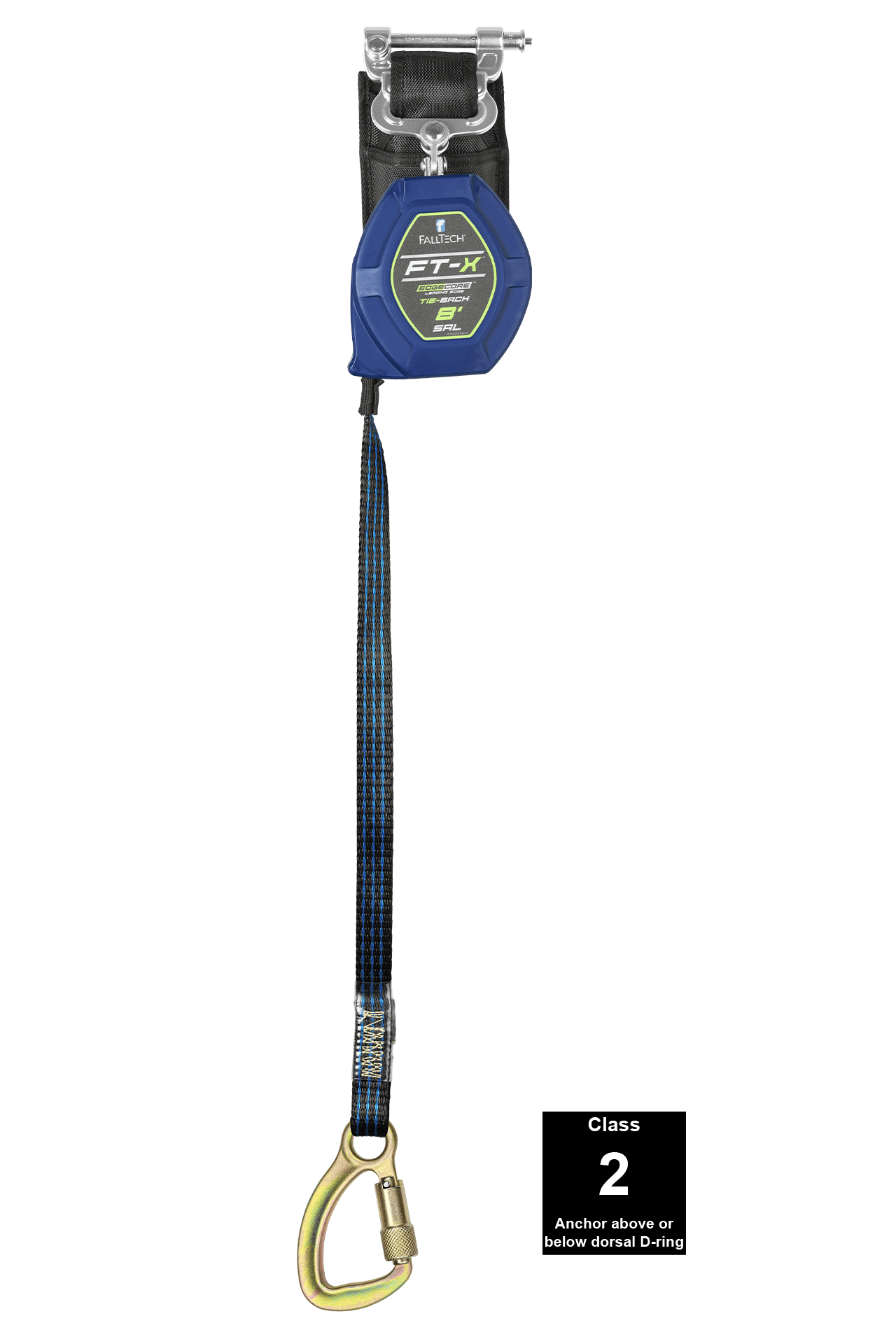FallTech 8' FT-X Class 2 Single-leg EdgeCore Leading Edge Tie-Back SRL - Steel Carabiner - 84108SP8