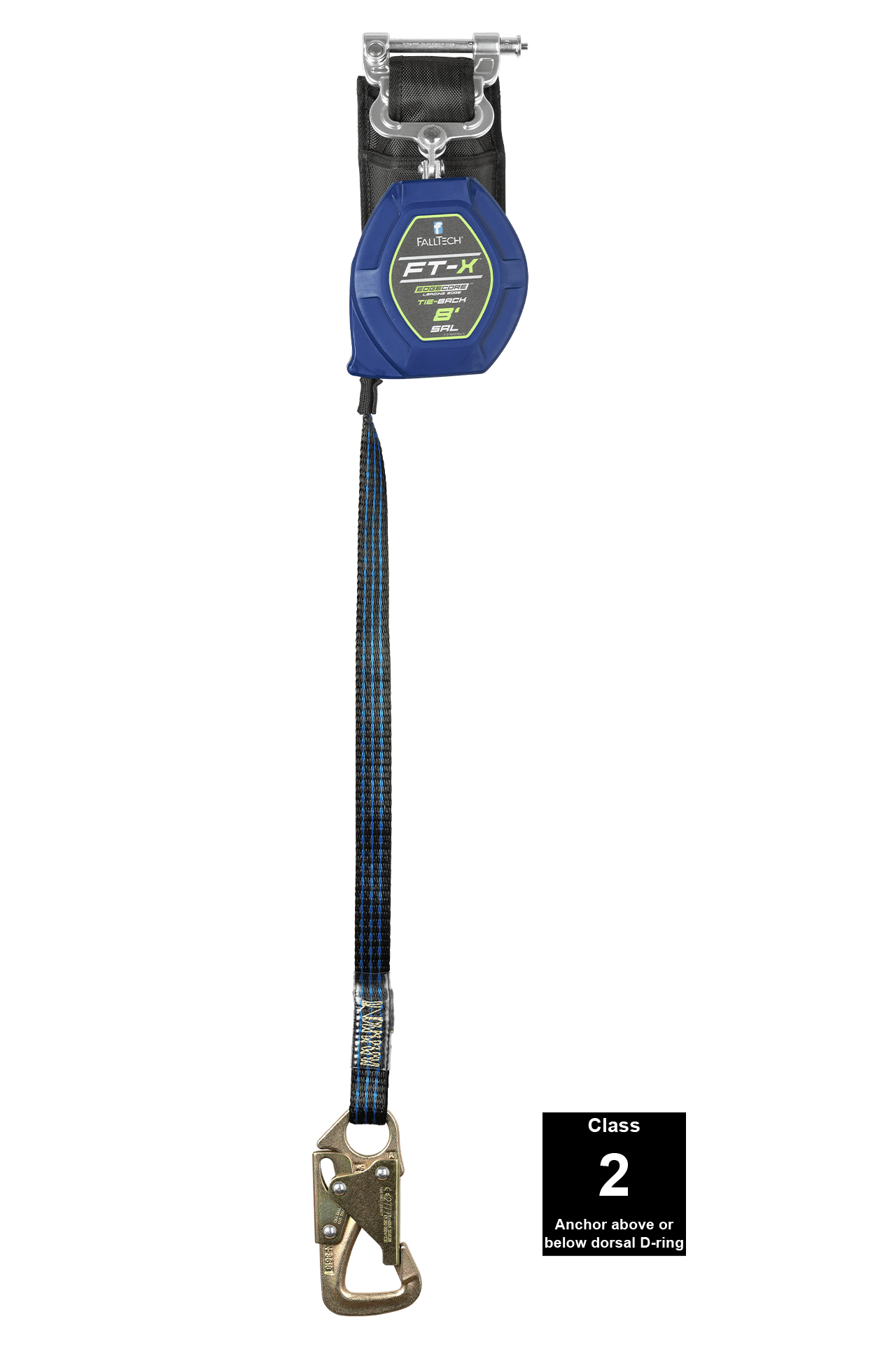 FallTech 8' FT-X Class 2 Single-leg EdgeCore Leading Edge Tie-Back SRL - Steel Snap Hook - 84108SP8S