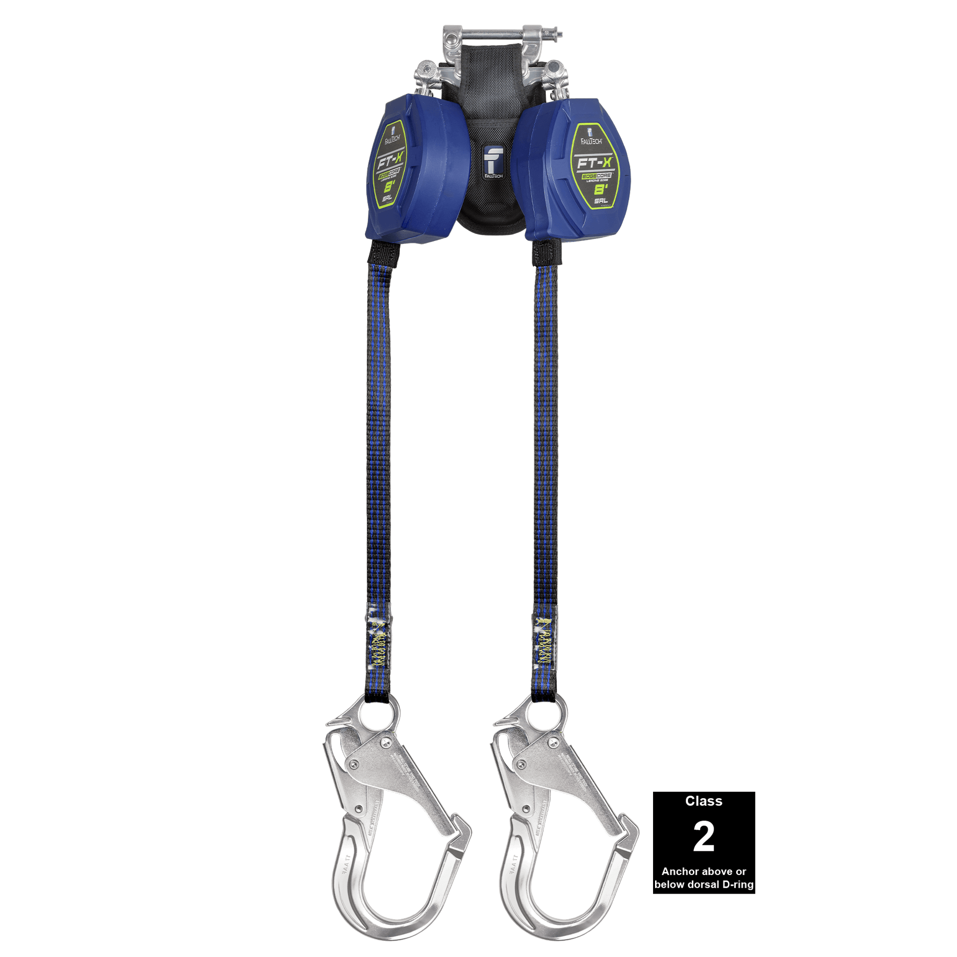 FallTech 8' FT-X Class 2 Twin Leg EdgeCore Leading Edge SRL - Aluminum Rebar Hooks - 84108TP5