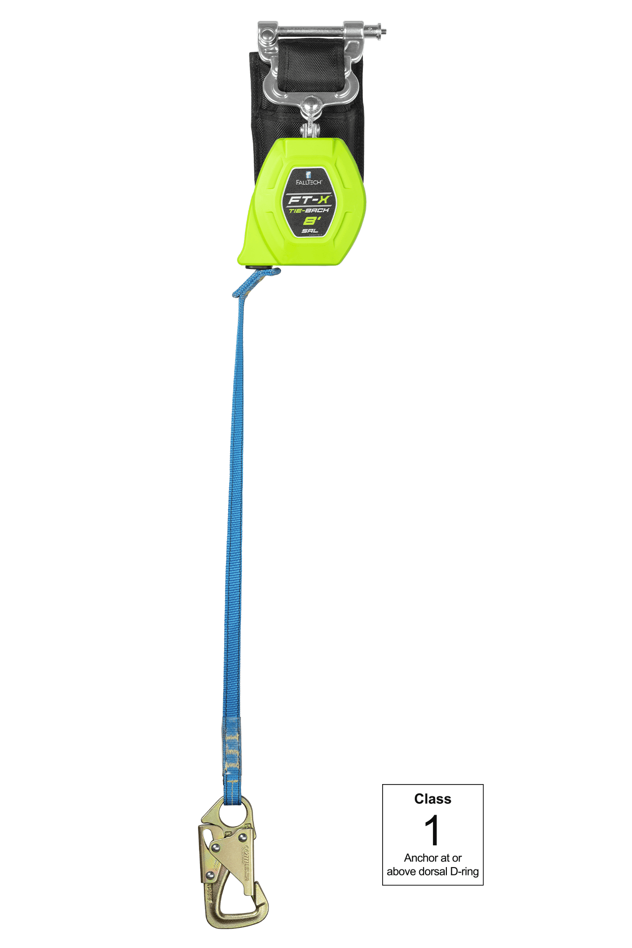 FallTech 8' FT-X Class 1 Single-leg Tie-Back SRL - Steel Snap Hook - 84308SP8S