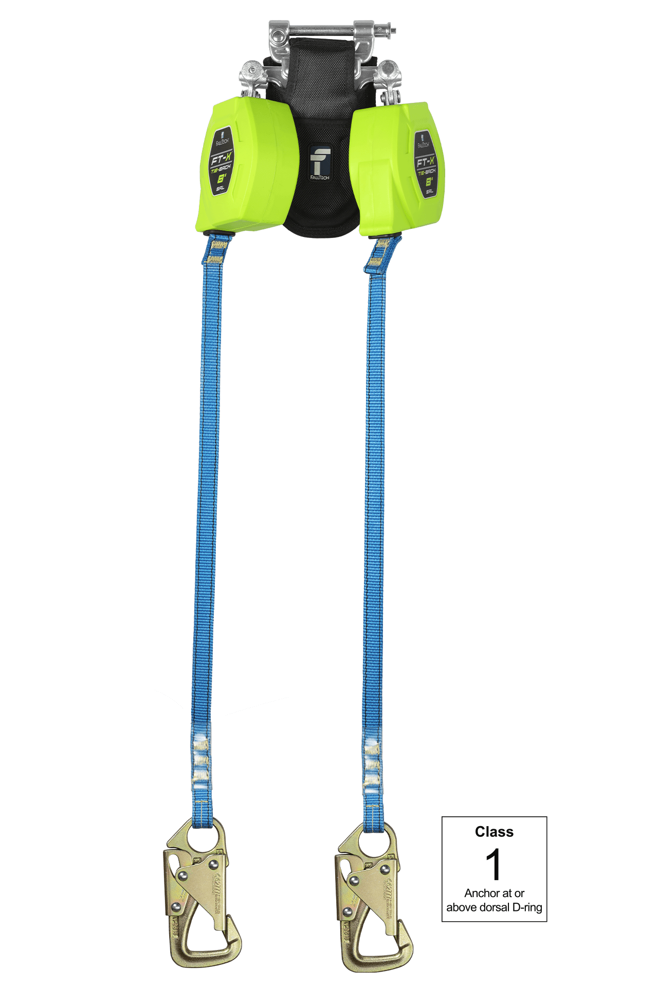 FallTech 8' FT-X Class 1 Twin-leg Tie-Back SRL - Steel Snap Hook - 84308TP8S