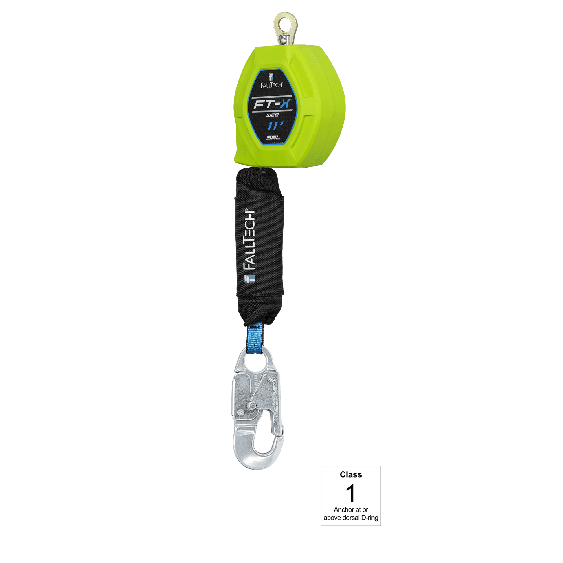 FallTech 11' Single Leg Web FT-X Class 1 SRL-P - Aluminum Snap Hook - 84711SA4