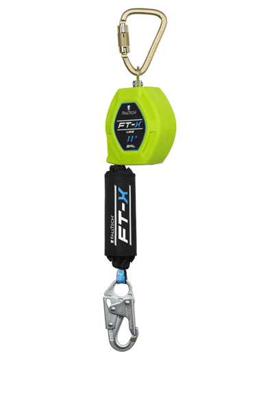 FallTech 11' Single Leg Web FT-X Class 1 SRL-P - Steel Snap Hook & Steel Dorsal Connecting Carabiner - 84711SC1