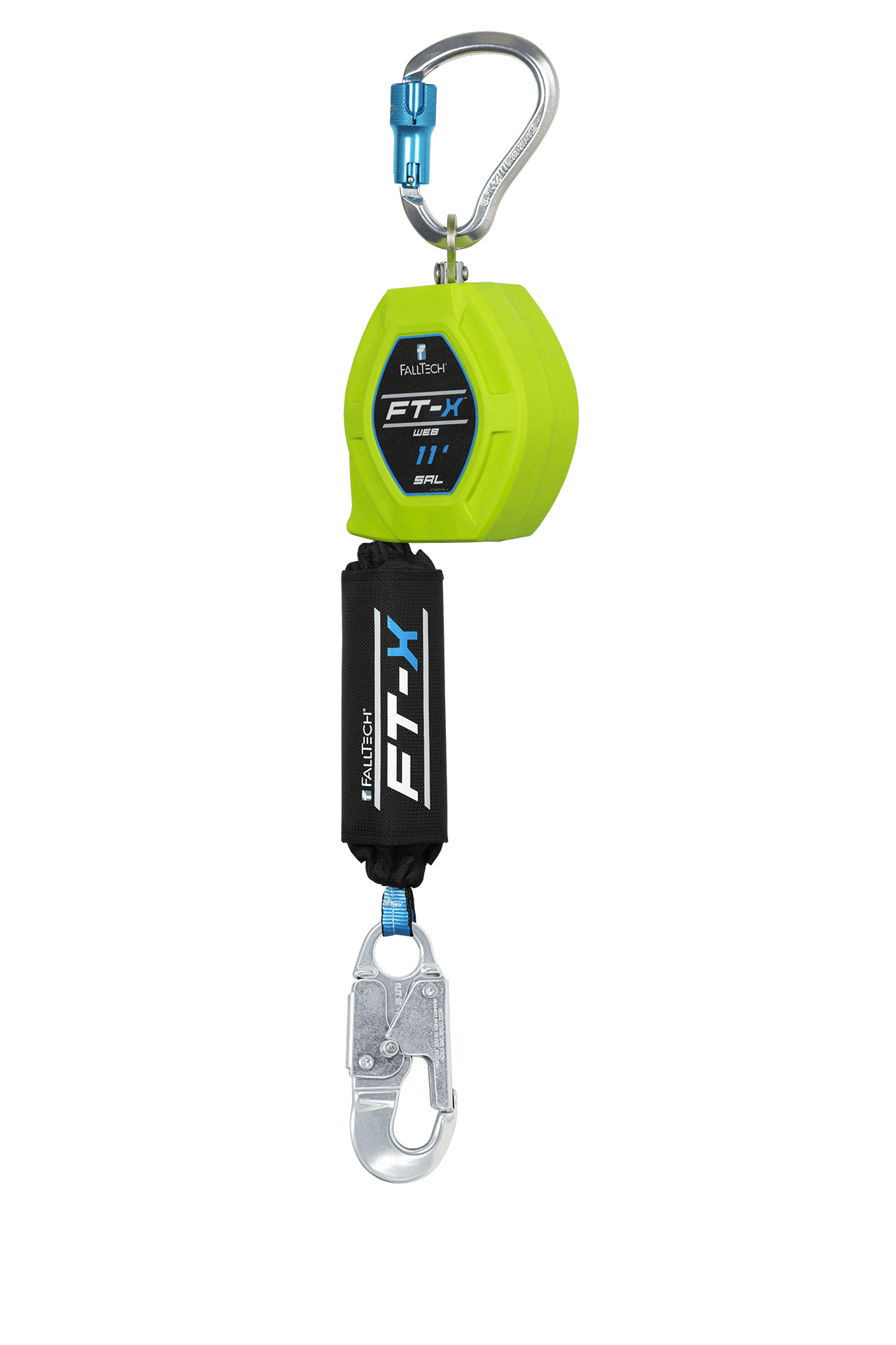 FallTech 11' Single Leg Web FT-X Class 1 SRL-P - Aluminum Snap Hook &  Aluminum Dorsal Connecting Carabiner - 84711SG4