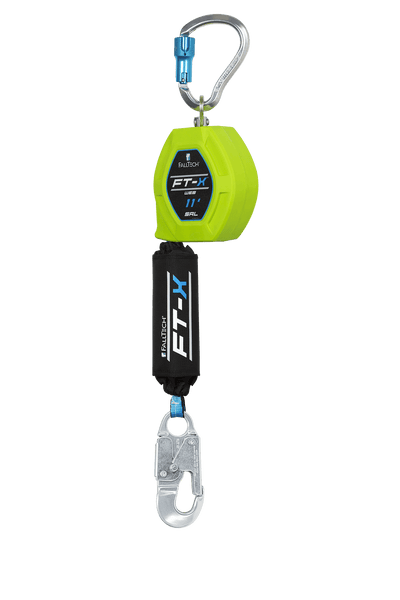 FallTech 11' Single Leg Web FT-X Class 1 SRL-P - Aluminum Snap Hook & Aluminum Dorsal Connecting Carabiner - 84711SG4
