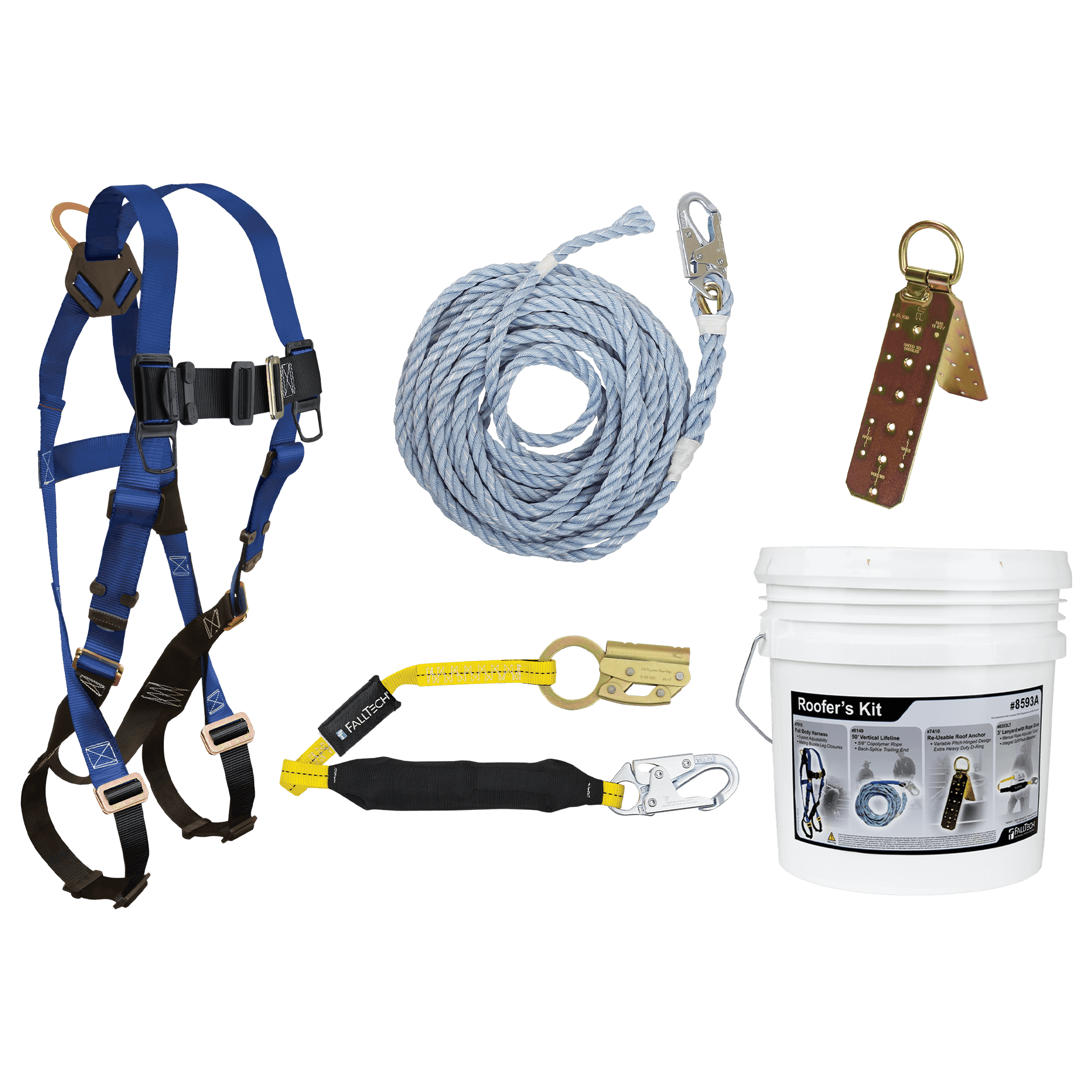 FallTech Roofer's Kit with Hinged Reusable Anchor and Manual Rope Adjuster - 8593A