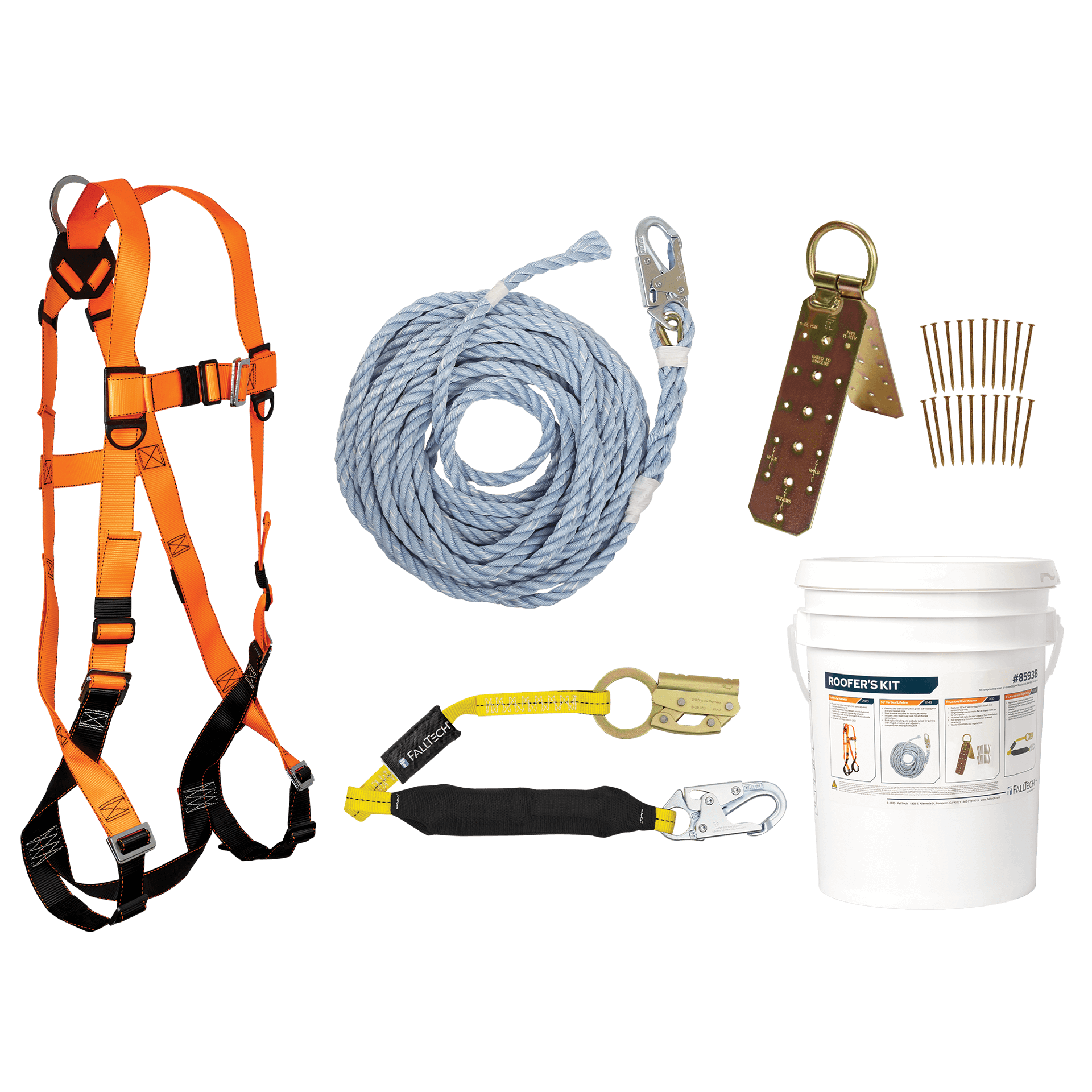 FallTech Roofer's Kit with Hinged Reusable Anchor and Manual Rope Adjuster - 8593B - 8593B