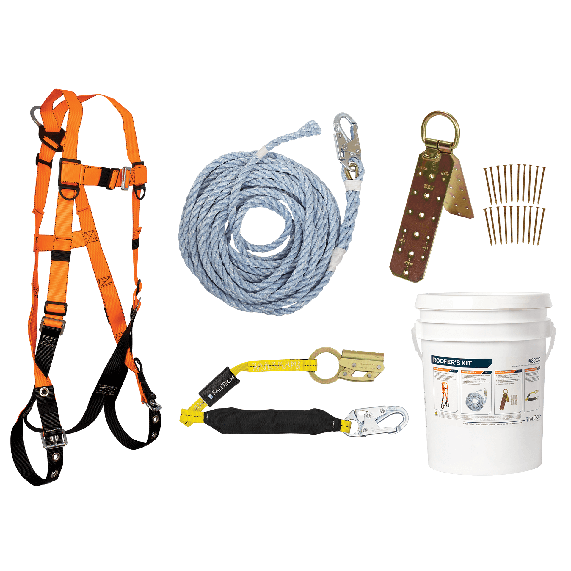 FallTech Roofer's Kit with Hinged Reusable Anchor and Manual Rope Adjuster - 8593C - 8593C