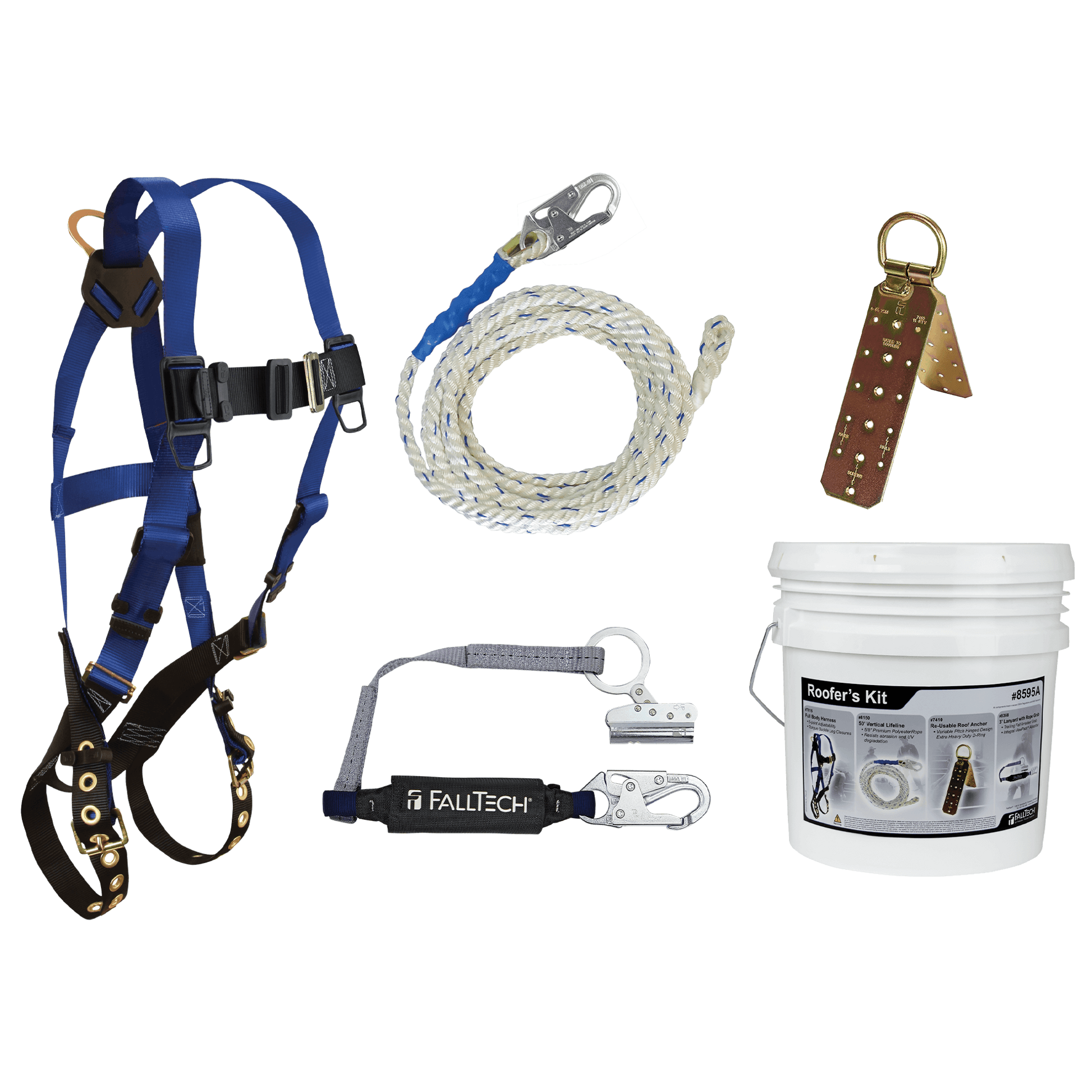 FallTech Roofer's Kit with Hinged Reusable Anchor and Trailing Rope Adjuster - 8595A