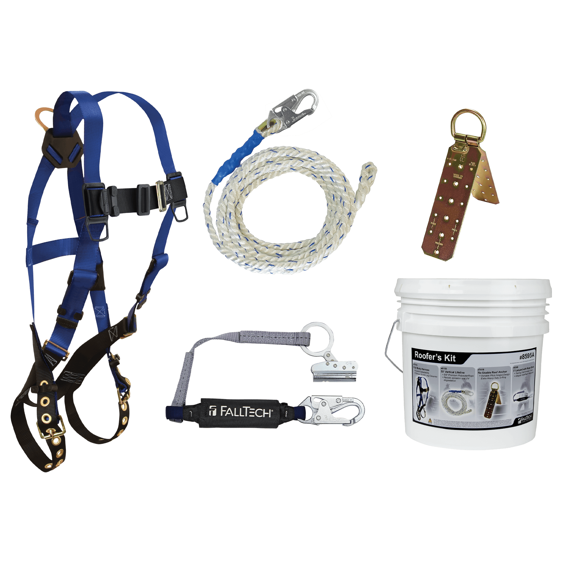 FallTech Roofer's Kit with Hinged Reusable Anchor and Trailing Rope Adjuster - 8595A